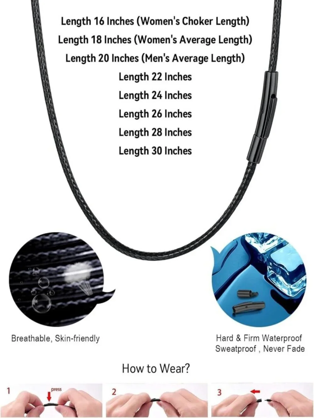 Braided Leather Necklace Cord with Stainless Steel Snap Clasp - Adjustable